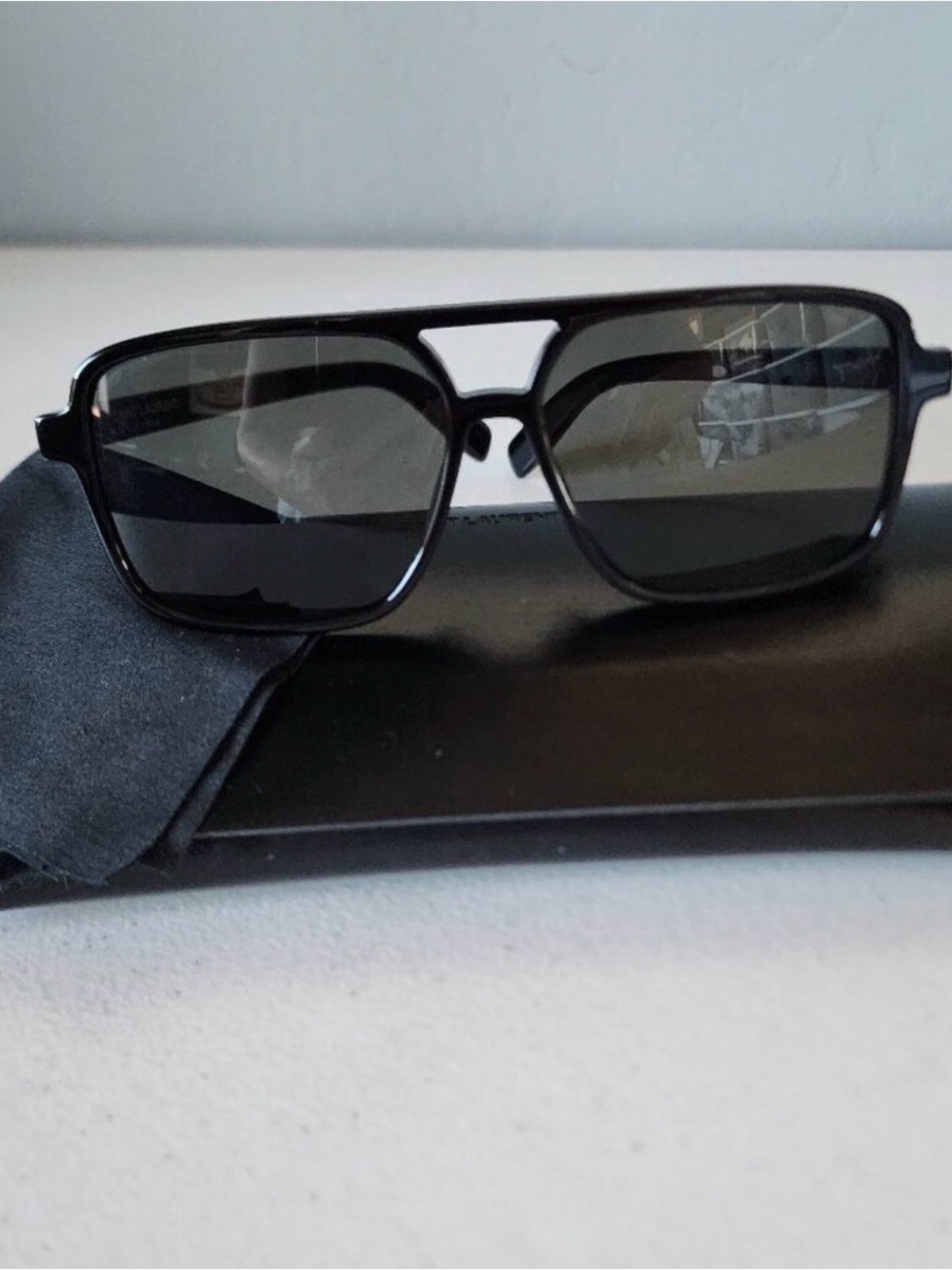 Yves Saint Laurent Black Frame with Dark Green Lenses Sunglasses